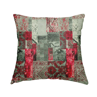 Freedom Printed Velvet Fabric Collection Patchwork Pattern In Red Colours Upholstery Fabric CTR-70 - Handmade Cushions