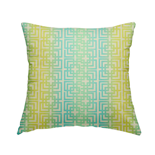 Freedom Printed Velvet Fabric Collection Modern Maze Pattern In Blue Green Colour Upholstery Fabric CTR-73 - Handmade Cushions