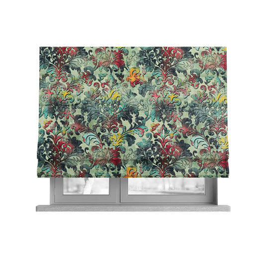 Freedom Printed Velvet Fabric Collection Floral Damask Multi Colour Upholstery Fabric CTR-77 - Roman Blinds