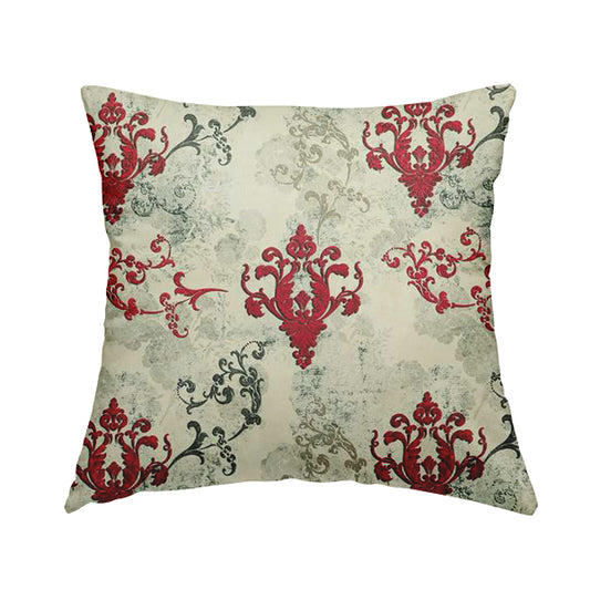 Freedom Printed Velvet Fabric Collection Damask Pattern In Red Colour Upholstery Fabric CTR-78 - Handmade Cushions