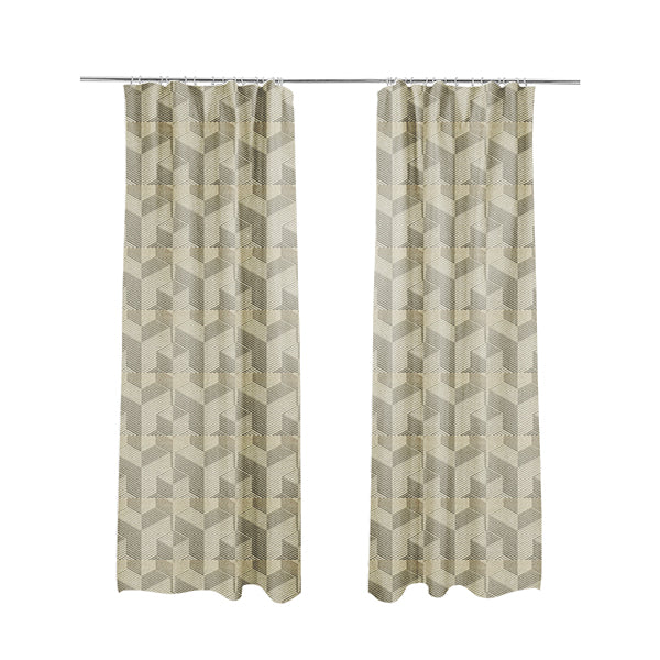 3D Effect Modern Geometric Pattern Cream Silver Shine Upholstery Fabric JO-727 - Made To Measure Curtains