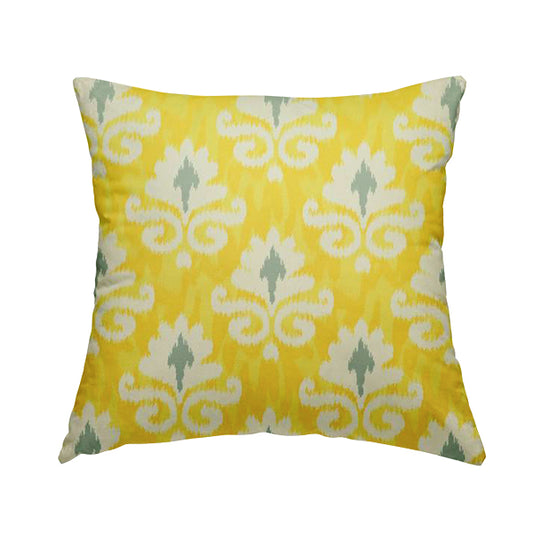 Freedom Printed Velvet Fabric Collection Damask Pattern In Yellow Grey Colour Upholstery Fabric CTR-83 - Handmade Cushions
