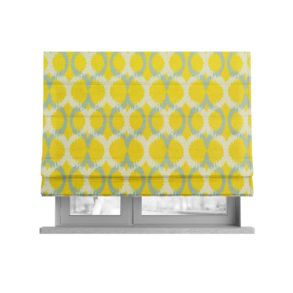 Freedom Printed Velvet Fabric Collection Small Damask Pattern In Yellow Grey Colour Upholstery Fabric CTR-84 - Roman Blinds