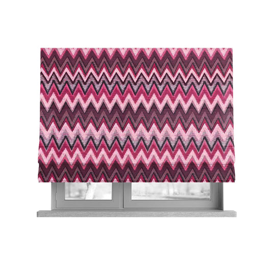 Freedom Printed Velvet Fabric Collection Modern Chevron Striped Pink Purple Colour Upholstery Fabric CTR-87 - Roman Blinds