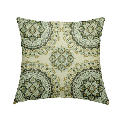 Freedom Printed Velvet Fabric Collection Traditional Medallion Gold Grey Colour Upholstery Fabric CTR-89 - Handmade Cushions