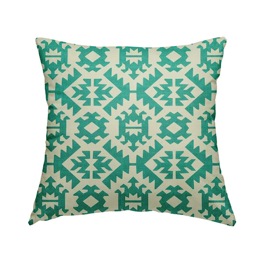 Freedom Printed Velvet Fabric Collection Teal Colour Geometric Pattern Upholstery Fabric CTR-92 - Handmade Cushions