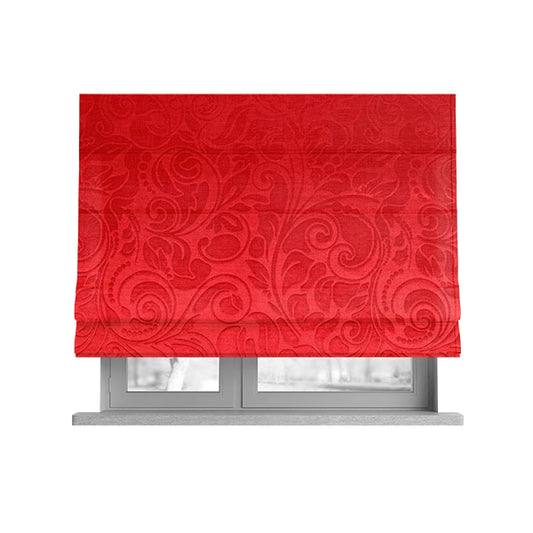 Delight Shiny Floral Embossed Pattern Velvet Fabric In Red Colour Upholstery Fabric CTR-97 - Roman Blinds