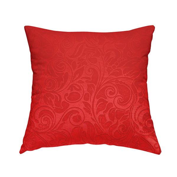 Delight Shiny Floral Embossed Pattern Velvet Fabric In Red Colour Upholstery Fabric CTR-97 - Handmade Cushions