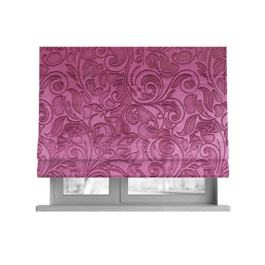 Delight Shiny Floral Embossed Pattern Velvet Fabric In Pink Lilac Colour Upholstery Fabric CTR-98 - Roman Blinds