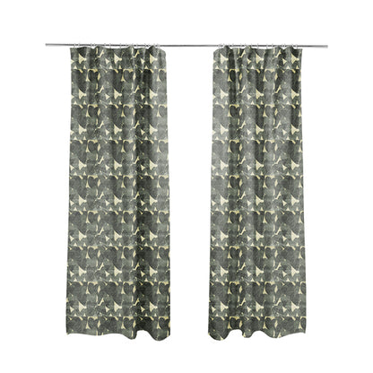 Heart Shaped Pattern Navy Blue Cream Colour Heavy Velvet Upholstery Fabric JO-1283 - Made To Measure Curtains