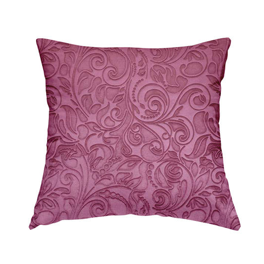 Delight Shiny Floral Embossed Pattern Velvet Fabric In Pink Lilac Colour Upholstery Fabric CTR-98 - Handmade Cushions