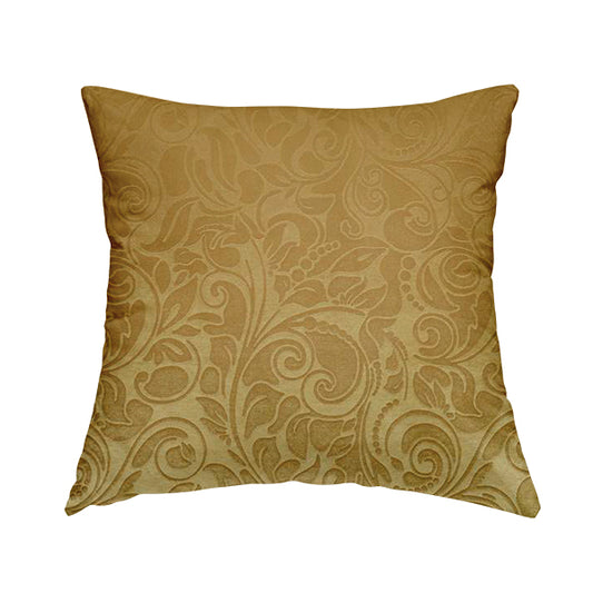 Delight Shiny Floral Embossed Pattern Velvet Fabric In Gold Colour Upholstery Fabric CTR-99 - Handmade Cushions