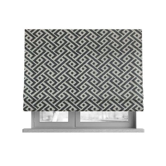 Elemental Collection Geometric Chevron Pattern Soft Wool Textured Grey White Colour Upholstery Fabric CTR-111 - Roman Blinds