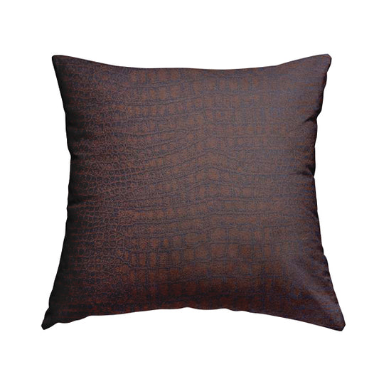 Alligator Pattern On Faux Leather In Brown Colour Upholstery Fabric - Handmade Cushions