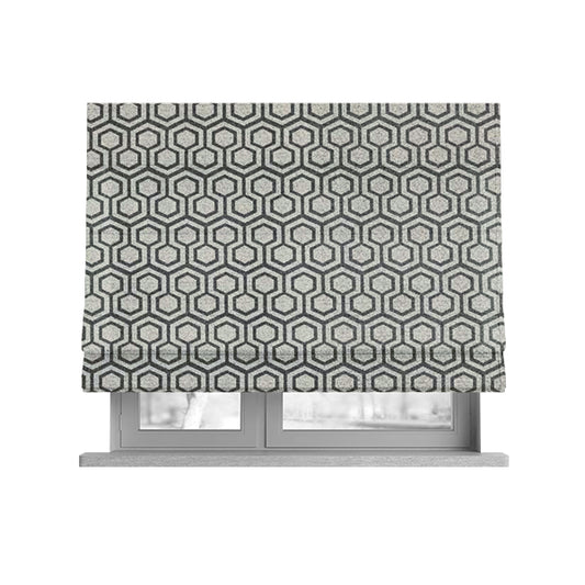 Elemental Collection Hexagon Pattern Soft Wool Textured Grey White Colour Upholstery Fabric CTR-116 - Roman Blinds