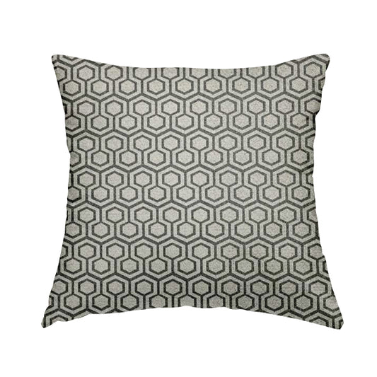 Elemental Collection Hexagon Pattern Soft Wool Textured Grey White Colour Upholstery Fabric CTR-116 - Handmade Cushions