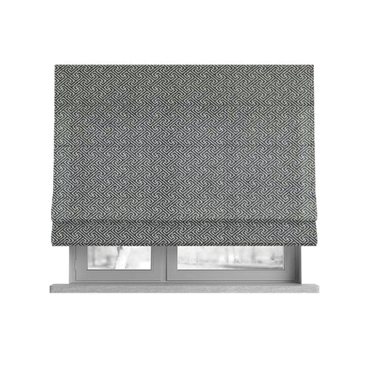 Elemental Collection Geometric Lock Pattern Soft Wool Textured Grey White Colour Upholstery Fabric CTR-118 - Roman Blinds