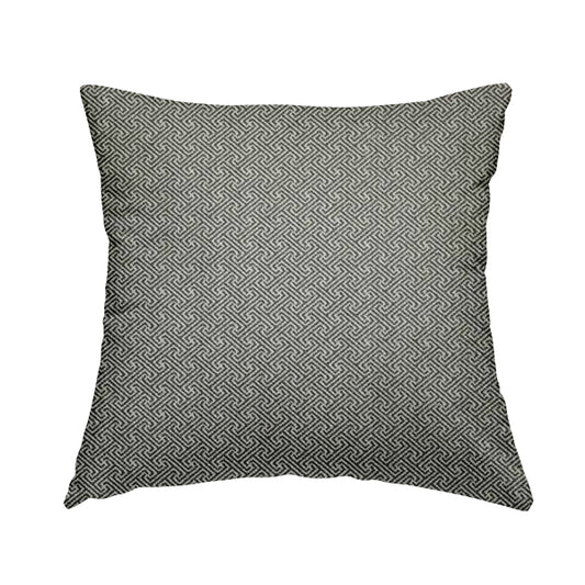 Elemental Collection Geometric Lock Pattern Soft Wool Textured Grey White Colour Upholstery Fabric CTR-118 - Handmade Cushions