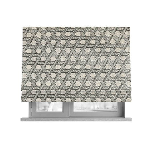 Elemental Collection Geometric Pattern Soft Wool Textured Grey White Colour Upholstery Fabric CTR-119 - Roman Blinds