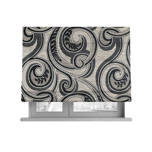 Ketu Collection Of Woven Chenille Floral Black Grey Colour Furnishing Fabrics CTR-121 - Roman Blinds