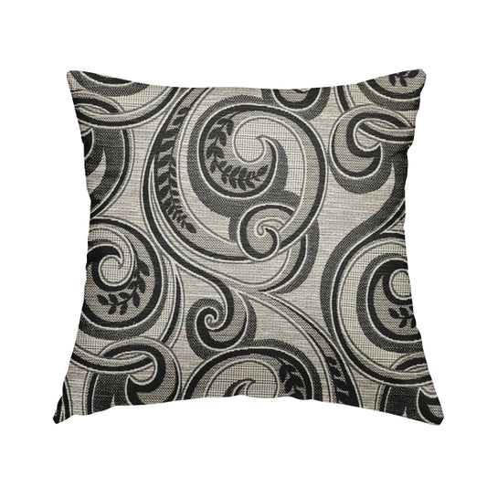 Ketu Collection Of Woven Chenille Floral Black Grey Colour Furnishing Fabrics CTR-121 - Handmade Cushions