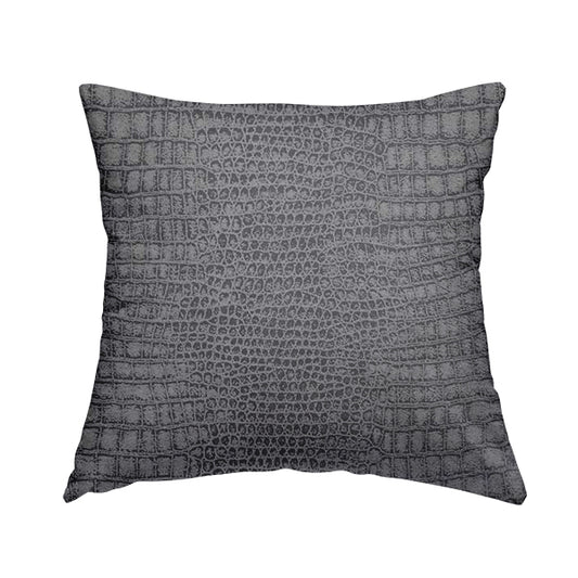 Alligator Pattern On Faux Leather In Grey Colour Upholstery Fabric - Handmade Cushions