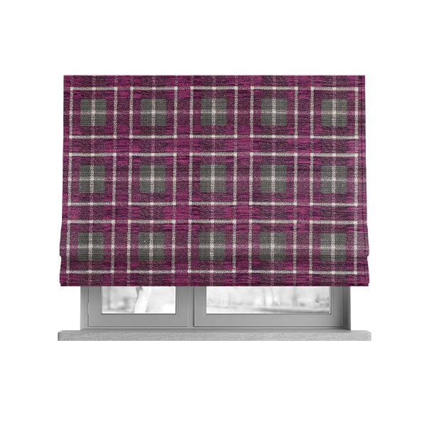 Ketu Collection Of Woven Chenille Checked Tartan Pink Colour Furnishing Fabrics CTR-125 - Roman Blinds