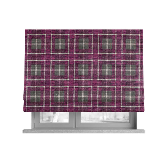 Ketu Collection Of Woven Chenille Checked Tartan Pink Colour Furnishing Fabrics CTR-125 - Roman Blinds