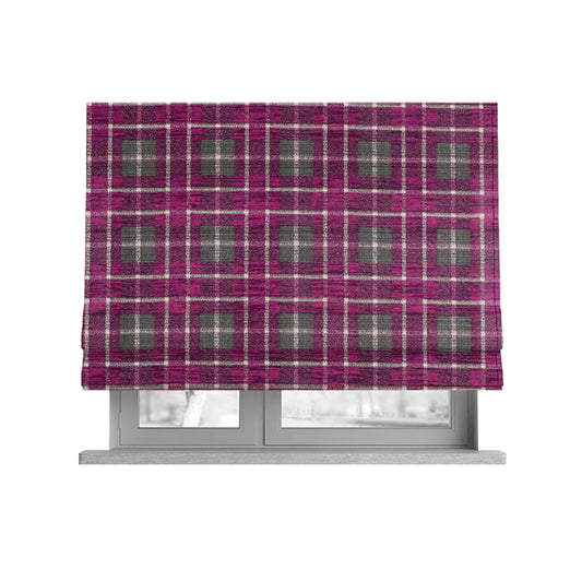 Ketu Collection Of Woven Chenille Checked Tartan Fuchsia Pink Colour Furnishing Fabrics CTR-128 - Roman Blinds