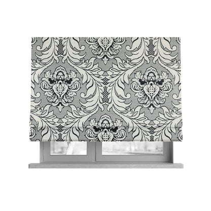 Sultan Collection Damask Pattern Silver Shine Effect Grey Black Colour Upholstery Fabric CTR-131 - Roman Blinds