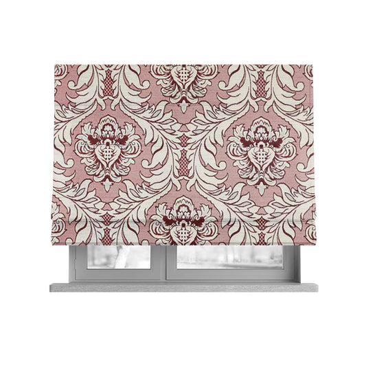 Sultan Collection Damask Pattern Silver Shine Effect Red Colour Upholstery Fabric CTR-132 - Roman Blinds