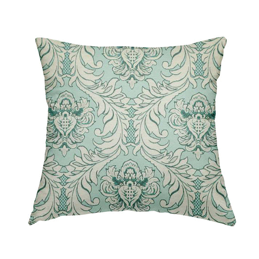 Sultan Collection Damask Pattern Silver Shine Effect Teal Blue Colour Upholstery Fabric CTR-133 - Handmade Cushions