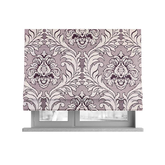 Sultan Collection Damask Pattern Silver Shine Effect Purple Colour Upholstery Fabric CTR-134 - Roman Blinds