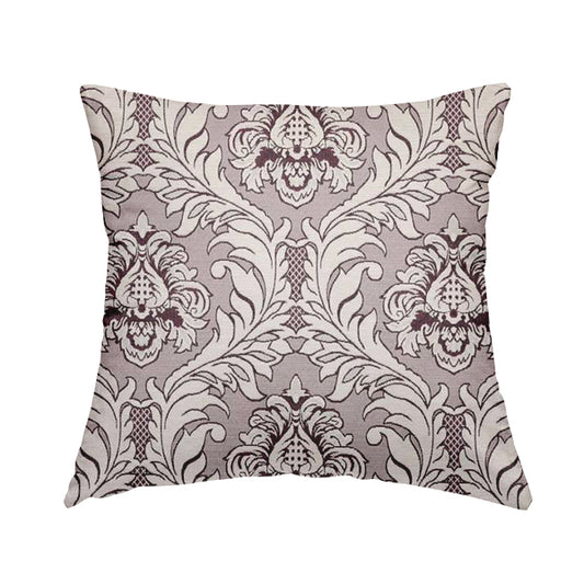 Sultan Collection Damask Pattern Silver Shine Effect Purple Colour Upholstery Fabric CTR-134 - Handmade Cushions