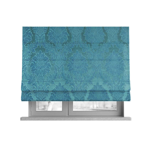 Anook Collection Blue Colour Damask Floral Pattern Soft Chenille Upholstery Fabric CTR-137 - Roman Blinds