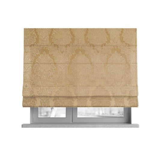 Anook Collection Gold Colour Damask Floral Pattern Soft Chenille Upholstery Fabric CTR-138 - Roman Blinds