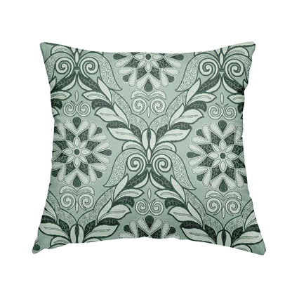 Sultan Collection Damask Floral Pattern Silver Shine Effect Teal Green Colour Upholstery Fabric CTR-140 - Handmade Cushions