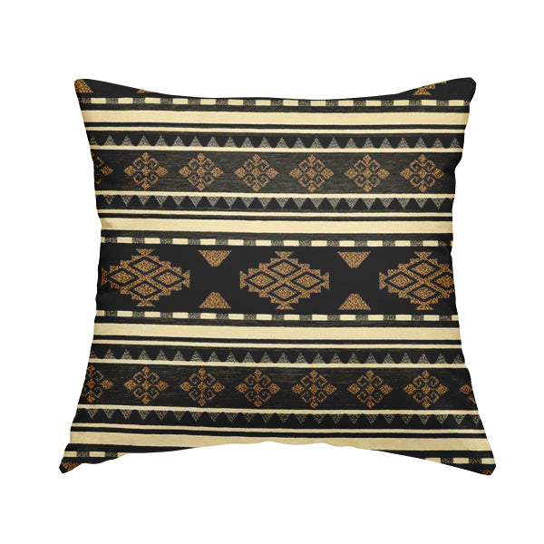 Anthropology Kilim Pattern Fabric In Grey Black Gold Colour Upholstery Furnishing Fabric CTR-146 - Handmade Cushions