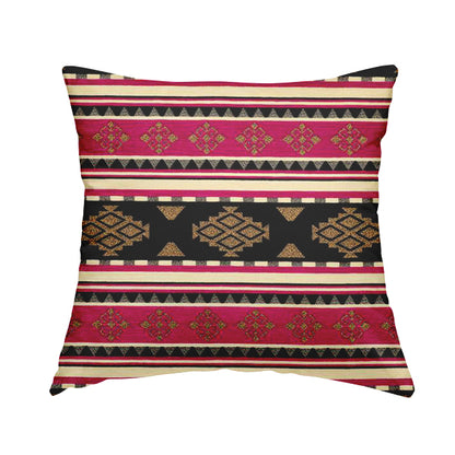 Anthropology Kilim Pattern Fabric In Pink Black Gold Colour Upholstery Furnishing Fabric CTR-149 - Handmade Cushions