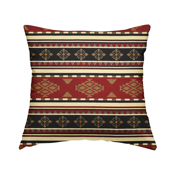 Anthropology Kilim Pattern Fabric In Red Black Gold Colour Upholstery Furnishing Fabric CTR-150 - Handmade Cushions