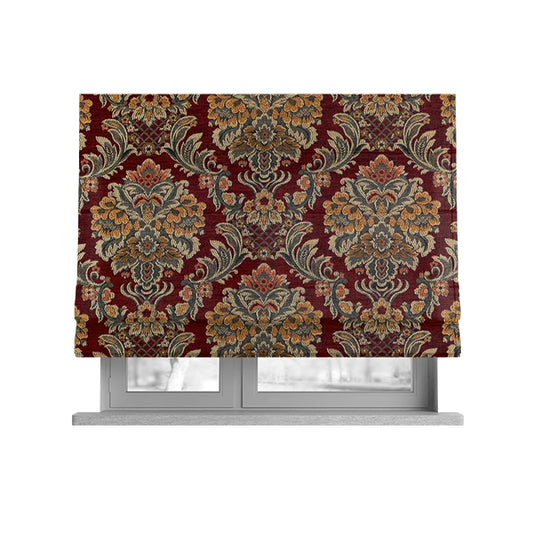 Legacy Damask Collection Exotic Rich Floral Pattern Red Colour Upholstery Fabric CTR-151 - Roman Blinds