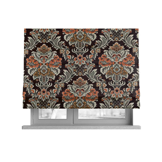 Legacy Damask Collection Exotic Rich Floral Pattern Brown Colour Upholstery Fabric CTR-152 - Roman Blinds