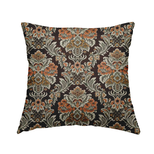 Legacy Damask Collection Exotic Rich Floral Pattern Brown Colour Upholstery Fabric CTR-152 - Handmade Cushions