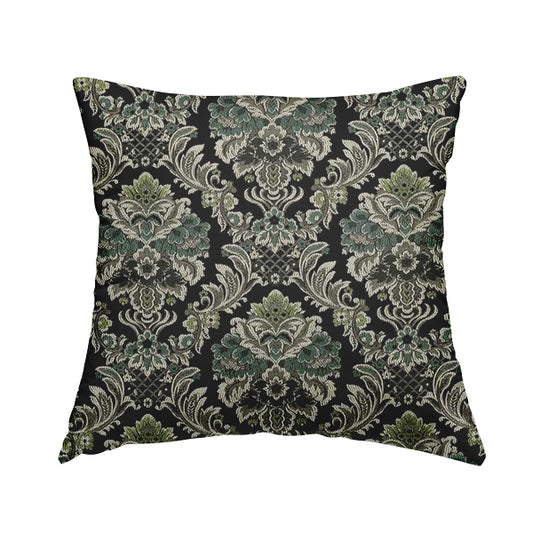 Legacy Damask Collection Exotic Rich Floral Pattern Black Blue Green Colour Upholstery Fabric CTR-153 - Handmade Cushions