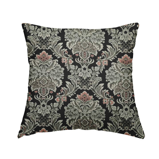 Legacy Damask Collection Exotic Rich Floral Pattern Black Grey Pink Colour Upholstery Fabric CTR-154 - Handmade Cushions