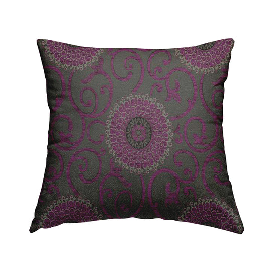 Anthozoa Collection Round Floral Shiny Finish Pattern In Pink Upholstery Fabric CTR-158 - Handmade Cushions