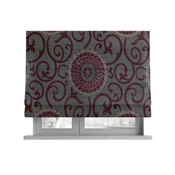 Anthozoa Collection Round Floral Shiny Finish Pattern In Burgundy Upholstery Fabric CTR-159 - Roman Blinds