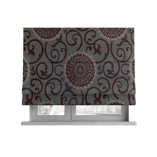 Anthozoa Collection Round Floral Shiny Finish Pattern In Brown Upholstery Fabric CTR-160 - Roman Blinds