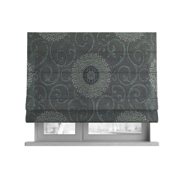 Anthozoa Collection Round Floral Shiny Finish Pattern In Grey Upholstery Fabric CTR-161 - Roman Blinds