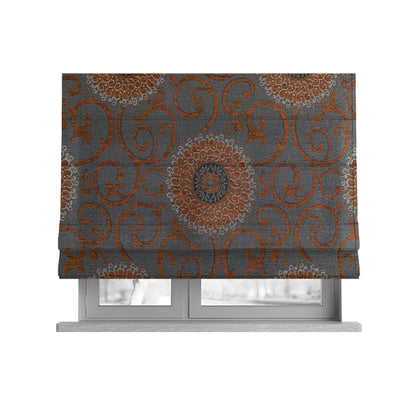 Anthozoa Collection Round Floral Shiny Finish Pattern In Orange Upholstery Fabric CTR-162 - Roman Blinds